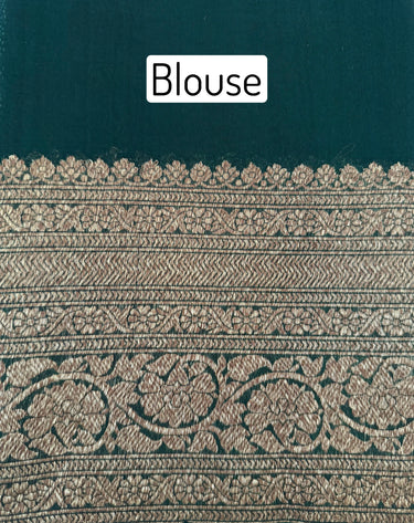 Sheer Lightweight Organza Silk Saree with Tussar Silk Border | Antique Zari | Shade of Forest Green | Handwoven | Ships from California